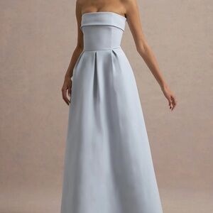 Sophisticated Strapless light blue wedding guest or bridesmaid dress